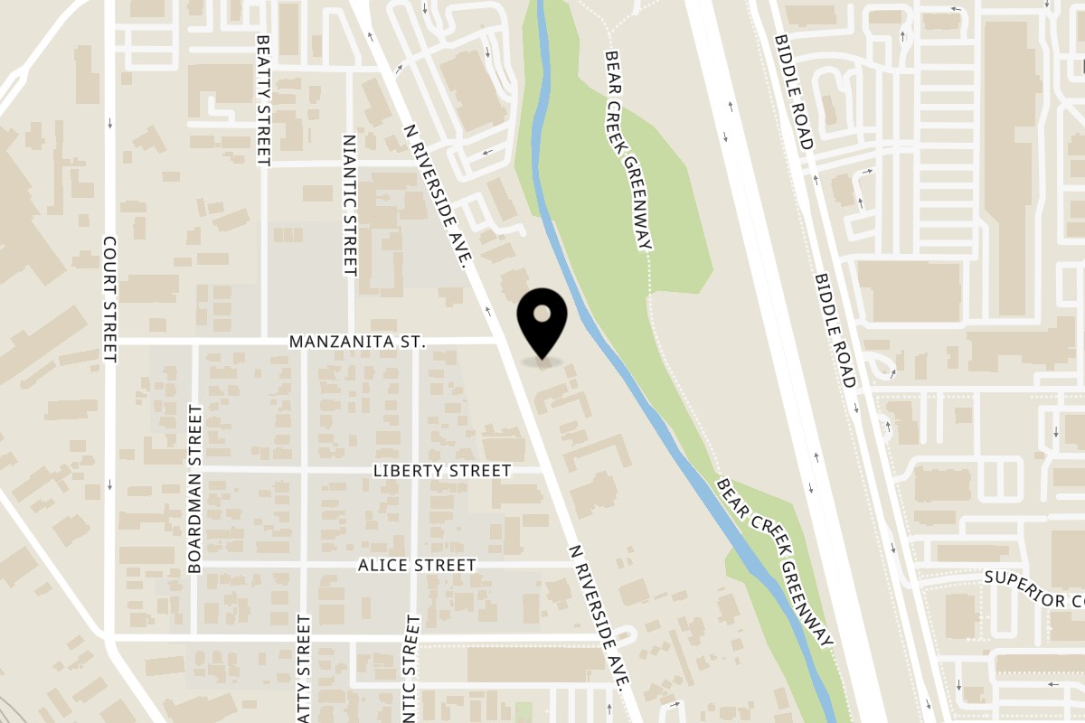 Map showing the location of Poke-Hana on 1132 N Riverside Ave in Medford
